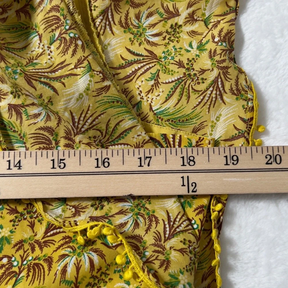 Ann Taylor Yellow Tropical Palm Print Maxi Dress Flutter Sleeve Pom‎ Pom Medium